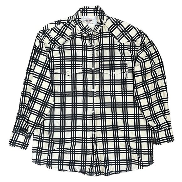 Guess Mens Pearl Snap Button Western Plaid Shirt Size S Black White Check Tartan - Picture 1 of 12